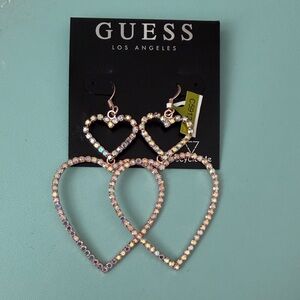 GUESS Rose Gold Iridescent Crystal Double Heart Earrings NWT